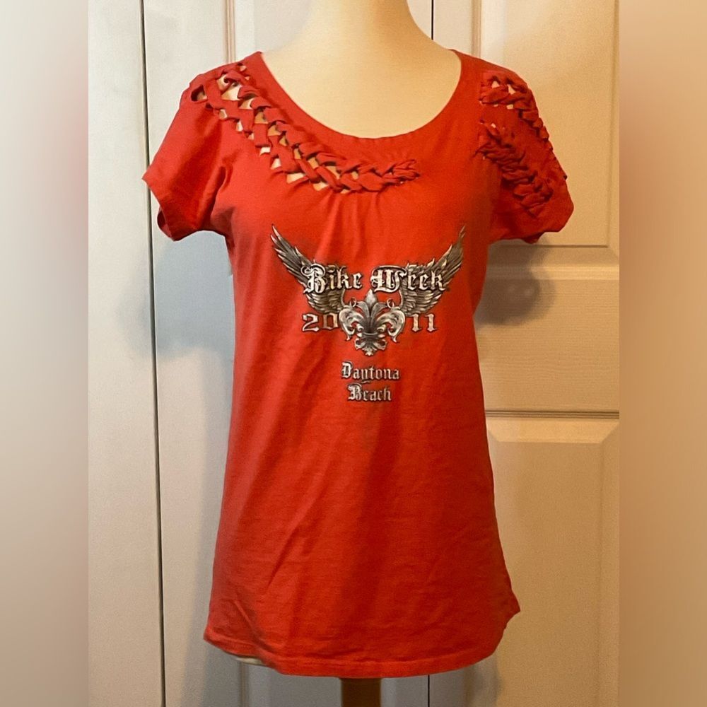 Bikers Club Daytona Beach Bike Week 70th Annual Coral Top Tee‎ Small